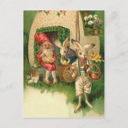 Easter Bunny Painted Colored Egg Flower Gnome Holiday Postcard