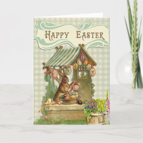 Easter Bunny painting Easter Eggs Happy Easter Holiday Card