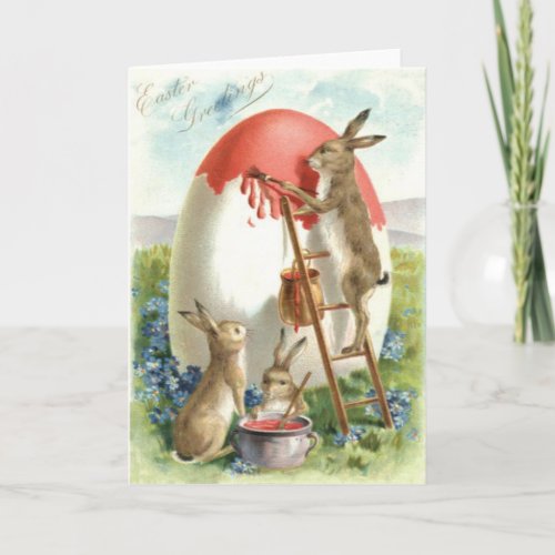 Easter Bunny Painting Egg Forget Me Not Holiday Card