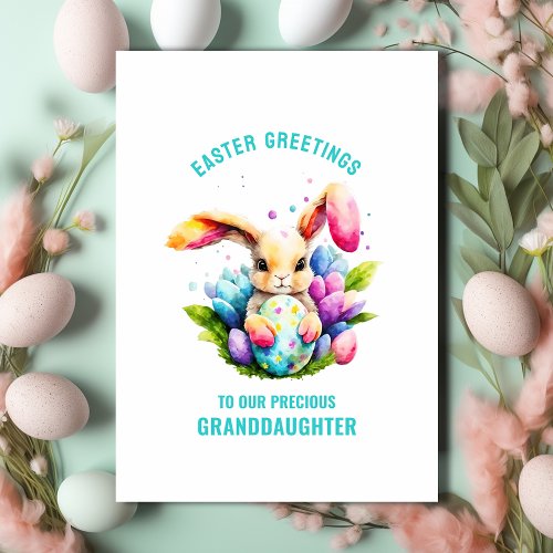 Easter Bunny Painting Eggs Granddaughter Greeting Card