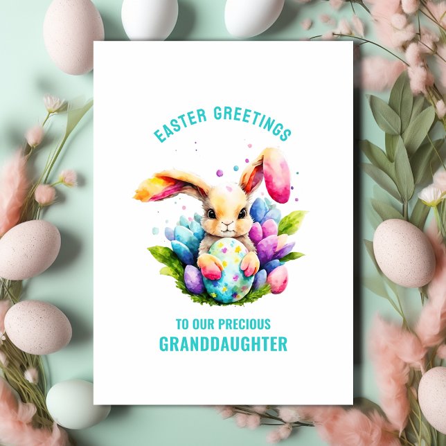 Easter Bunny Painting Eggs Granddaughter Greeting Card (Creator Uploaded)