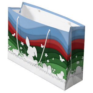 Easter bunny paper cut green nature spring large gift bag
