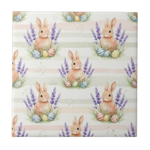 Easter Bunny Pastel Egg Stripe Pattern Ceramic Tile