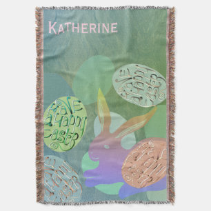 Easter Bunny Pastel Eggs Throw Blanket