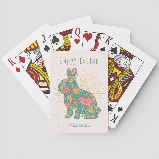 Easter Bunny Pastel Vintage Personalized Poker Cards (Back)