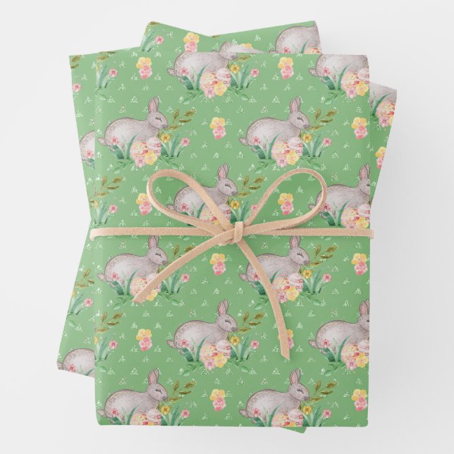 Easter Bunny Pattern Wrapping Paper Sheets (In situ)