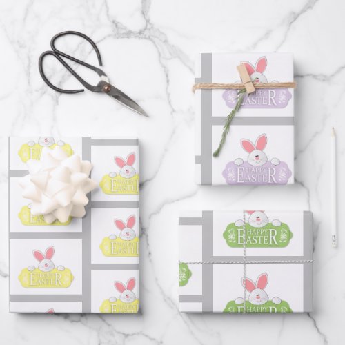 Easter Bunny Patterned Pastel Colors Cute 3_piece Wrapping Paper Sheets