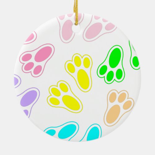 Easter Bunny Paw Print Pattern Ceramic Ornament