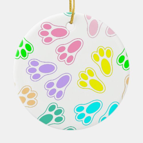 Easter Bunny Paw Print Pattern Ceramic Ornament