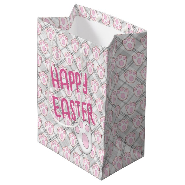 Easter Bunny Pawprints on Plaid  Medium Gift Bag (Front Angled)