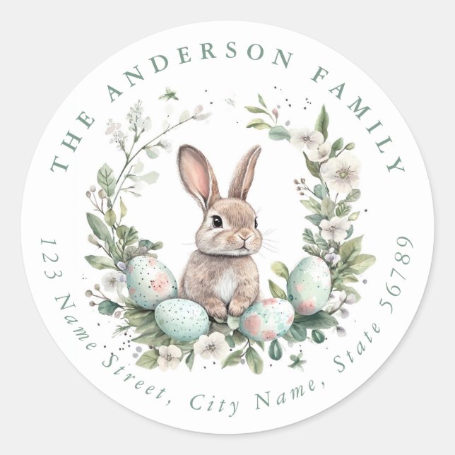 Easter Bunny Personalized Name Round Stickers (Front)