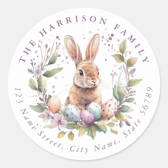 Easter Bunny Personalized Name Round Stickers (Front)