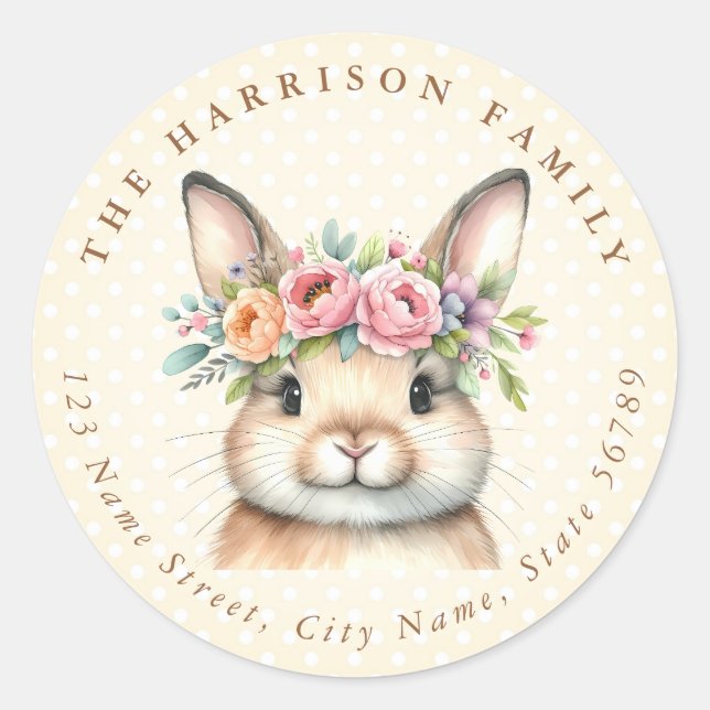 Easter Bunny Personalized Name Round Stickers (Front)