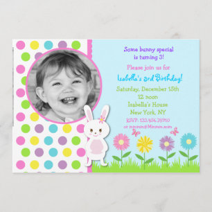 Easter Bunny Photo Birthday Party Invitations