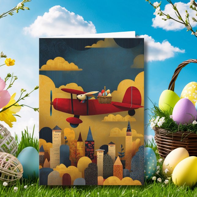 Easter Bunny Pilot Flies Airplane Custom Aviation Card (Creator Uploaded)