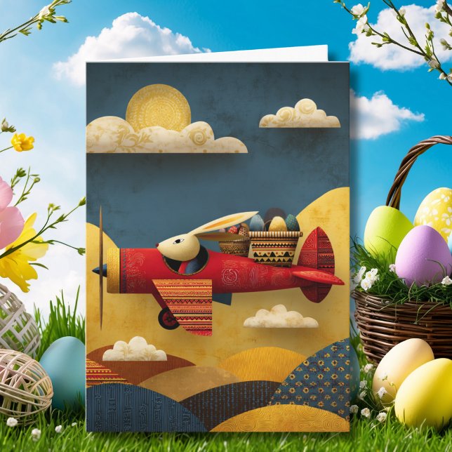 Easter Bunny Pilot Flies Airplane Custom Aviation  Card (Creator Uploaded)