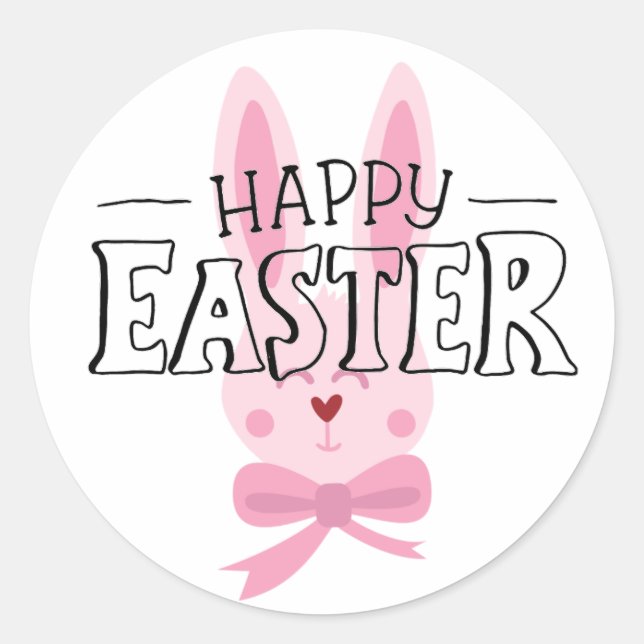 Easter Bunny Pink Classic Round Sticker (Front)