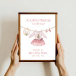 Easter Bunny Pink Dress Girl Baby Shower Welcome Poster<br><div class="desc">Easter baby shower theme featuring vintage inspired illustration of an Easter dress with bow and Easter Bunny, Easter egg bib, and baby shoes with bows hanging from clothesline. Pink color scheme.</div>