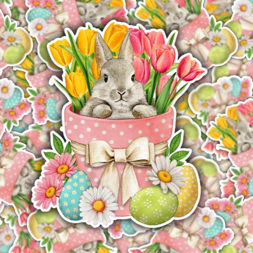 Easter Bunny Pink Egg Basket  Die_Cut Sticker
