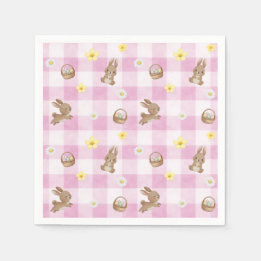 Easter Bunny Pink Gingham Napkins