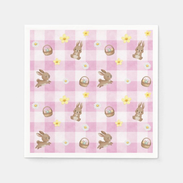 Easter Bunny Pink Gingham Napkins (Front)