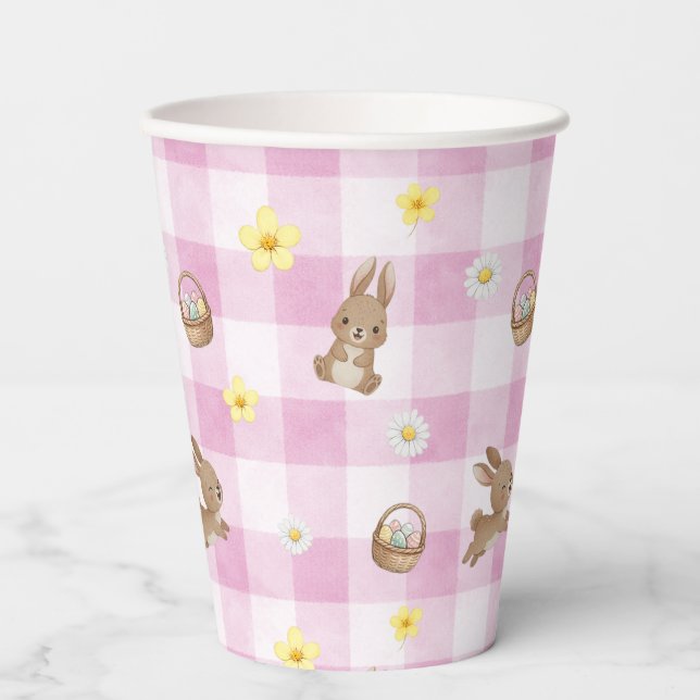 Easter Bunny Pink Gingham Paper Cups (Front)