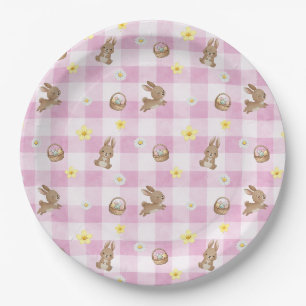 Easter Bunny Pink Gingham Paper Plates