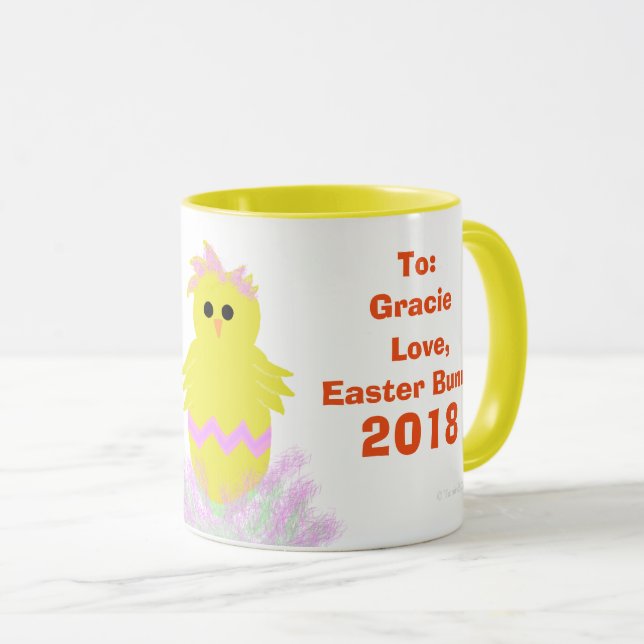 Easter Bunny Pink Green Chick Eggs Keepsake Mug (Front Right)