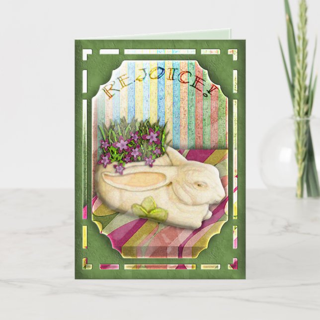 Easter Bunny Planter in Green Florist Shop Window Holiday Card (Front)