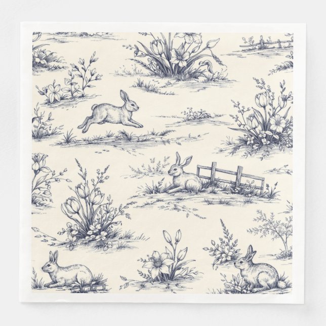 Easter Bunny Plates Paper Dinner Napkins (Front)