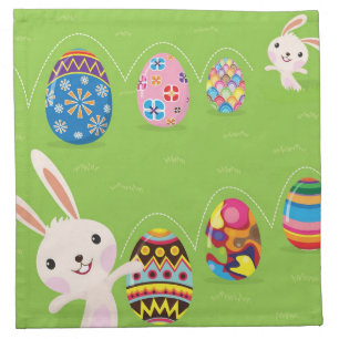 Easter bunny playful with painted eggs cloth napkin