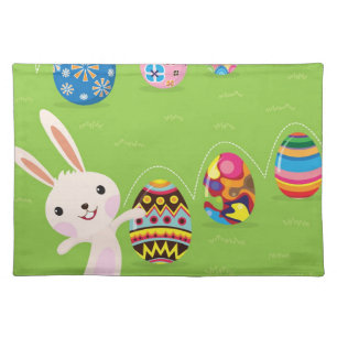 Easter bunny playful with painted eggs placemat