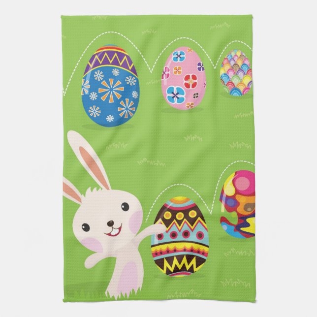 Easter bunny playful with painted eggs towel (Vertical)