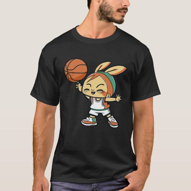 Easter Bunny Playing Basketball Basketball Easter T-Shirt (Front)