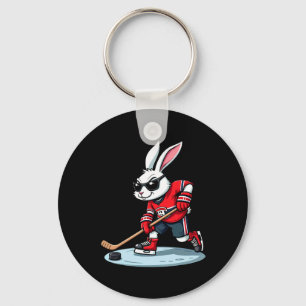 Easter Bunny Playing Hockey  Keychain