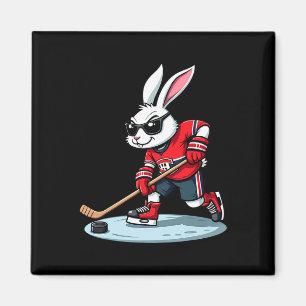 Easter Bunny Playing Hockey  Magnet