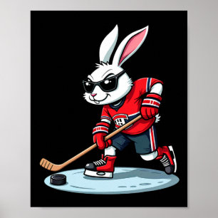 Easter Bunny Playing Hockey Poster