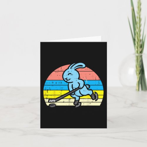 Easter Bunny Playing Ice Hockey Retro Sports Men W Card