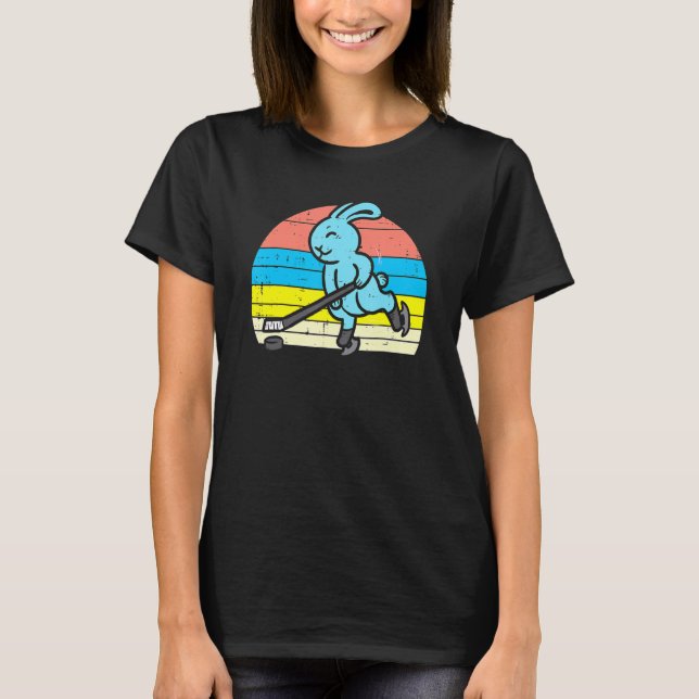 Easter Bunny Playing Ice Hockey Retro Sports Men W T-Shirt (Front)