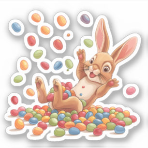 Easter Bunny Playing in Jelly Beans Sticker
