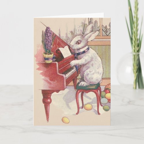 Easter Bunny Playing Piano Hyacinth Holiday Card