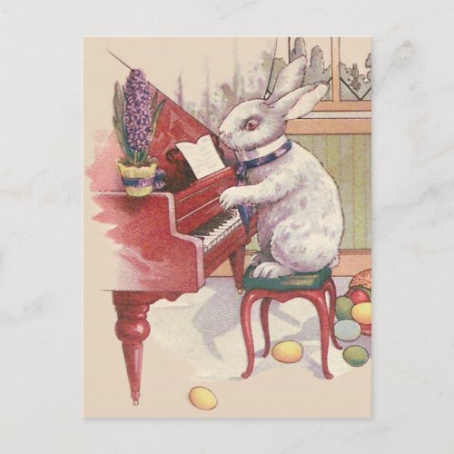 Easter Bunny Playing Piano Hyacinth Holiday Postcard