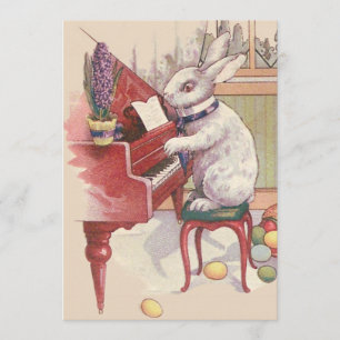 Easter Bunny Playing Piano Hyacinth Invitation