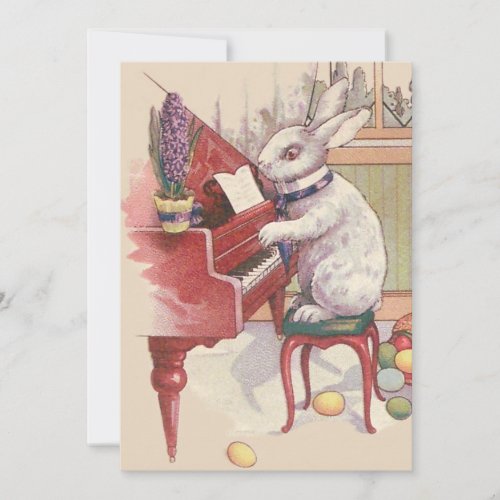 Easter Bunny Playing Piano Hyacinth Invitation