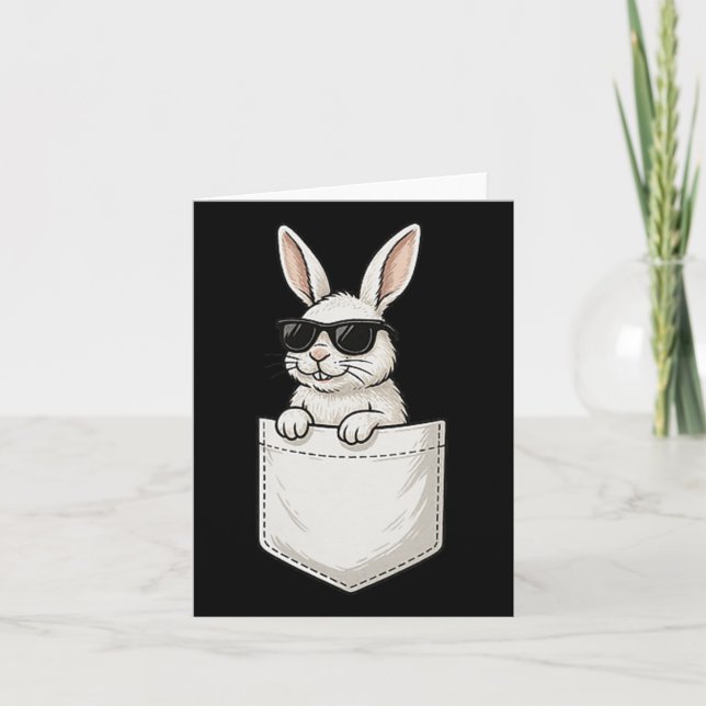 Easter Bunny Pocket Wearing Sungles Cool Rabbit  Card (Front)