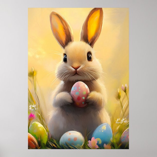 Easter Bunny Portrait Painting Poster (Front)