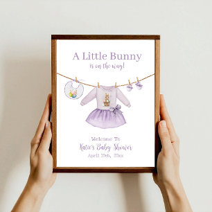 Easter Bunny Purple Dress Girl Baby Shower Welcome Poster