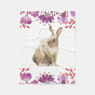 Easter Bunny Purple Floral Fleece Blanket