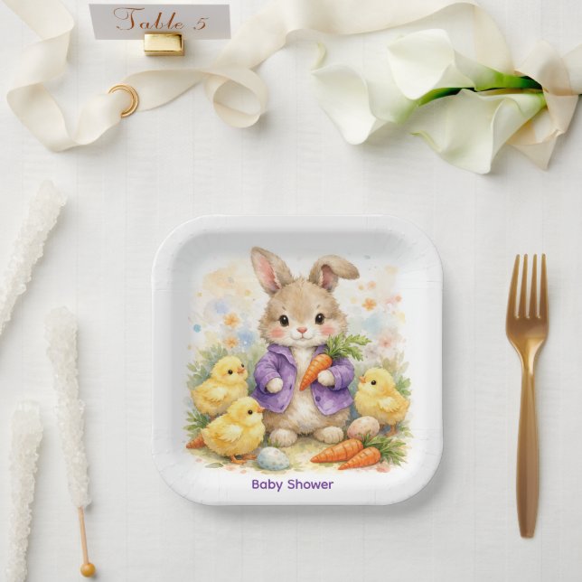 Easter Bunny Purple Jacket Baby Shower Paper Plates (Wedding)