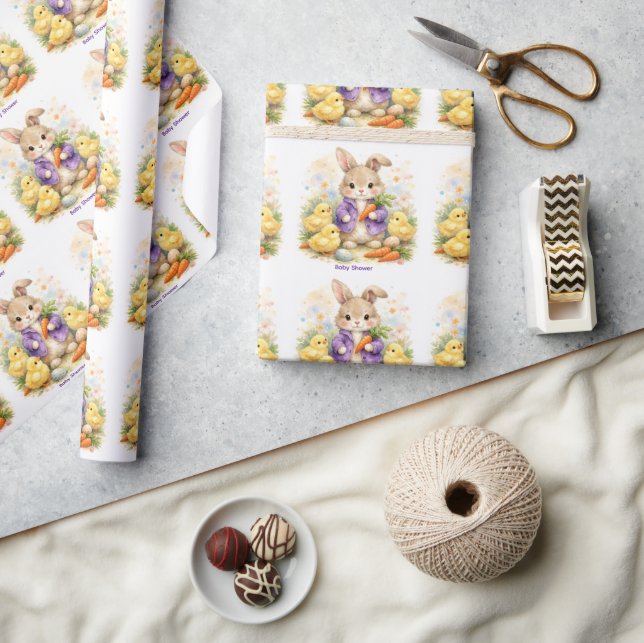 Easter Bunny Purple Jacket Baby Shower Wrapping Paper (Crafts)